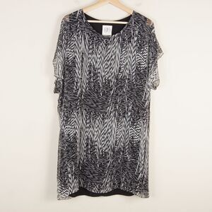 Anagram 100% Silk Black White Print Lined Shift Dress Womens Sz 8